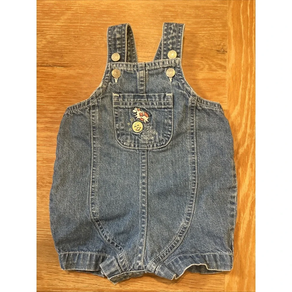 Vintage‎ Carters Jean Denim Overalls Baby 0-3 Mos Boy Girl Hey Diddle Diddle Cow